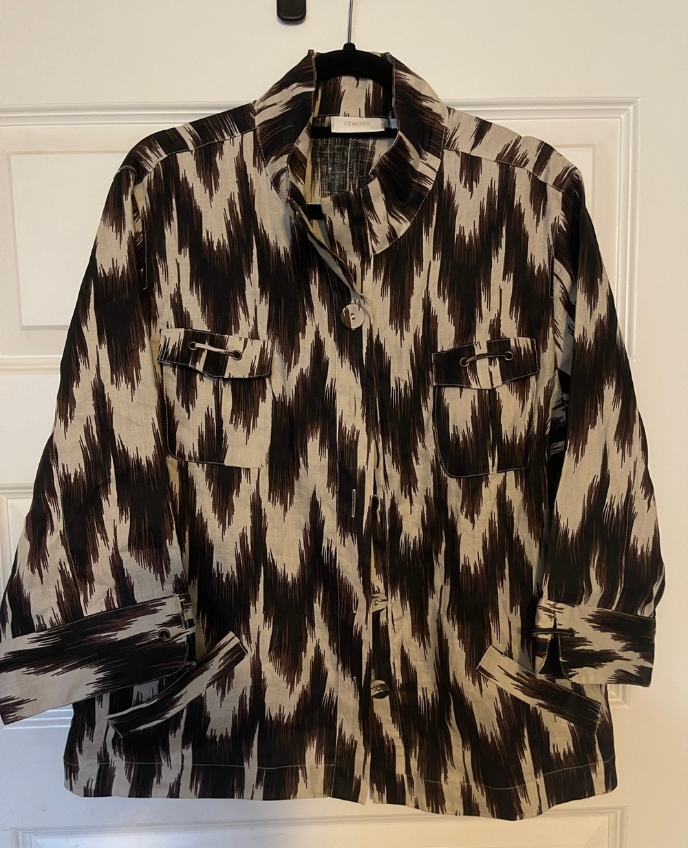 Chico's Black and Cream Ikat-Style Button Front Shirt